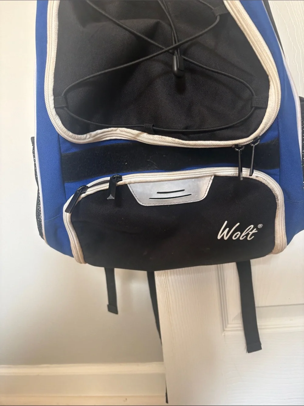 Blue and Black Men's Backpack with Cream Trim